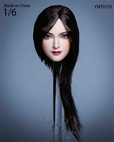 AMITD 1/6 Maßstab Weibliche Kopfskulptur,Asian Girl Planted Hair Head Carving for 12inches PH TBL JO Seamless Action Figure Körper Collection (B) von AMITD