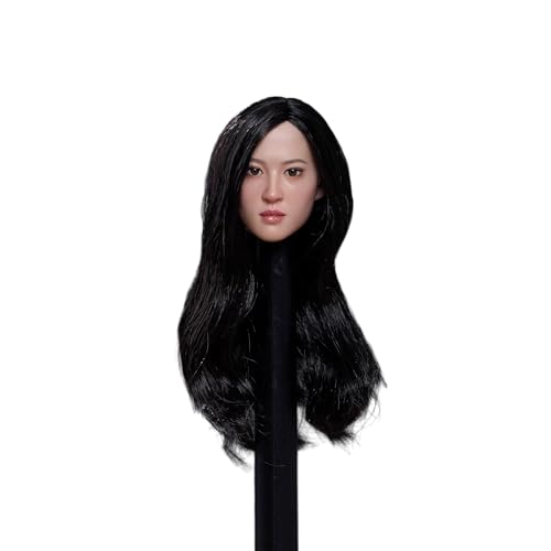 AMITD 1/6 Maßstab Weibliche Kopfskulptur,Beauty Asian Girl Planted Hair Head Carved with Movable Eyes for 12inch PH TBL JO Action Figure Körper (Black Long Hair) von AMITD