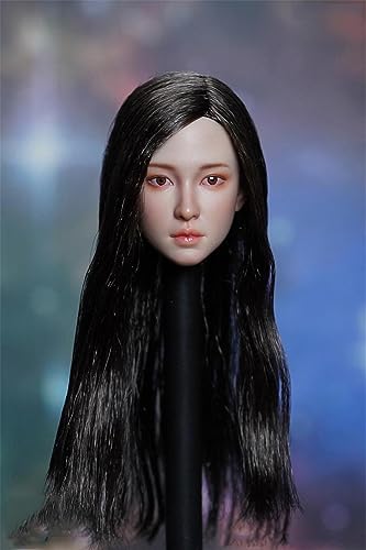 AMITD 1/6 Maßstab Weibliche Kopfskulptur,Beauty Asian Girl Suntan Skin Planted Hair Kopfskulptur Carved for 12inch PH TBL JO Action Figure Körper (D) von AMITD