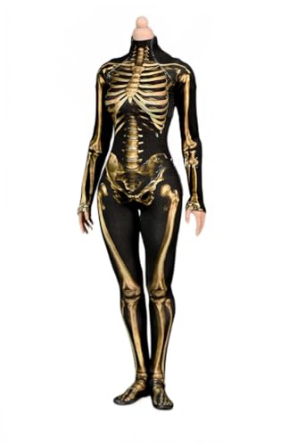 AMITD 1/6 Scale Female Accessories Jumpsuit Heroine one-Piece Tights for 12 inch Woman Action Figure Black and Gold Skull Pattern C von AMITD