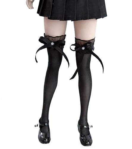 AMITD 1/6 Scale Female Figure Accessories Lace Bow Stockings for 12 inch Woman Action Figure Black von AMITD
