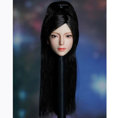AMITD 1/6 Scale Female Head Sculpt,Asian Girl Planted Hair Head Carved for 12inch Female Phicen TBLeague Action Figure Body (Black Hair) von AMITD
