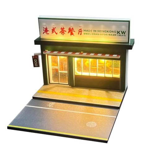 AMITD 1/64 Maßstab Miniature Scene Model,Tea Restaurant Diorama Simulation Scene Building Model with Light for Photography Decoration Collection (Tea Restaurant) von AMITD