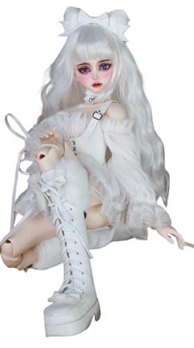 AMITD BJD Doll 1/4,Exquisite Hand-Painted Makeup,18 inches(45cm) Tall,White Outfit Style,Ball Jointed Doll,Resin and PVC Materials,for Ages 15 and Older,Desk and Wall Decorations von AMITD