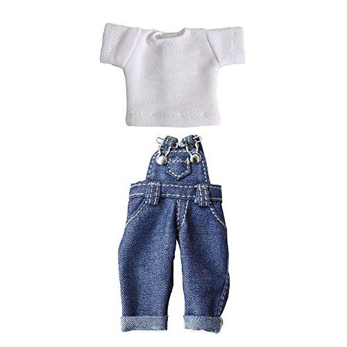 AMITD Doll Clothes Bjd Clothes Fashion Strap Denim Trousers for OB11,GSC, 1/12bjd Doll Clothes Accessories Pants+T-Shirt (Dark Blue) von AMITD