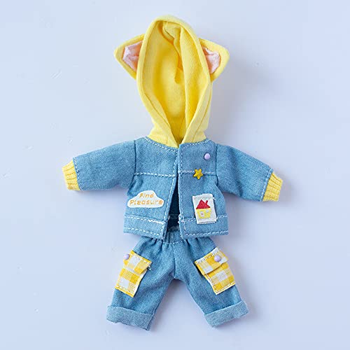 AMITD Doll Clothes Casual Hooded Coat Denim Jacket Pants Suit for Ob11,GSC,1/12 BJD Toys Dolls Accessories (Blue-Yellow) von AMITD