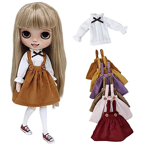 AMITD Doll Clothes Suspender Skirt+Shirt 2-Piece Set for Blyth,Ob24,Licca,Azone BJD Doll Accessories Toys Clothing (Red Set) von AMITD