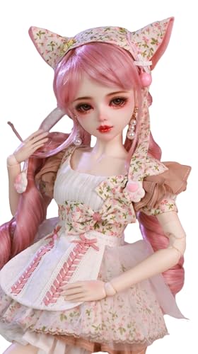 AMITD Hand-Painted BJD Doll 1/3,22.8 inches(56cm) Tall,Cute Pink Kitten Style,Ball Jointed Doll,PVC Body with 31 Movable Joints,for Ages 14 and Older,Desk and Wall Decorations von AMITD