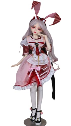 AMITD Hand-Painted BJD Doll 1/3,22.8 inches(56cm) Tall,Red Bunny Girl Style,Ball Jointed Doll,PVC Body with 31 Movable Joints,for Ages 14 and Older,Desk and Wall Decorations von AMITD