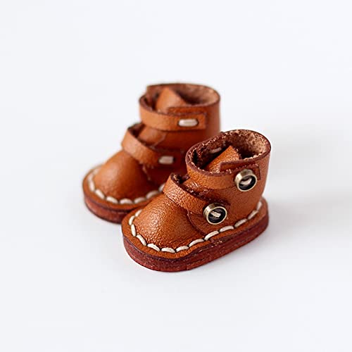 AMITD Leather Cowhide Handmade Shoes Boots for OB11,Molly, GSC, 1/12 BJD Doll Accessories (Light Brown) von AMITD