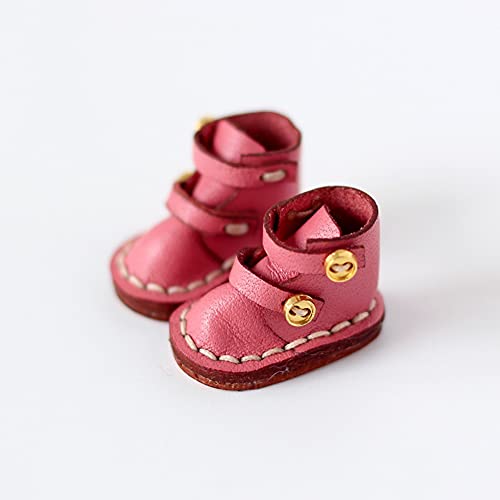 AMITD Leather Cowhide Handmade Shoes Boots for OB11,Molly, GSC, 1/12 BJD Doll Accessories (Pink) von AMITD