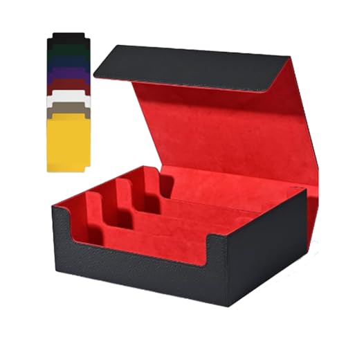 AMIUHOUN Kartenaufbewahrungsbox für Sammelkarten, 1800+ PU-KartendeckhüLle, Kartenbox mit Magnetverschluss für Magnetische Spielkarten, Schwarz + Rot von AMIUHOUN
