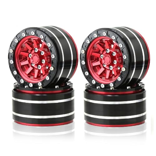 AMIUHOUN Metall 1,9 Beadlock Felge Außendurchmesser 55 mm für RC 1/10 12 mm Hex Crawler Auto Axial SCX10 90047 CC01 TRX4, Rot 4-Teiliges Ersatzteilzubehör von AMIUHOUN