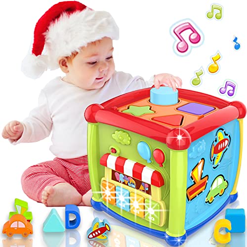 AMLGBTOP Baby Spielzeug ab 1 Jahr 6 in 1 Motorikwürfel Kinder Spielzeug 1 Jahr Form Sorter Klavier Licht Musik Montessori Spielzeug 6 9 12 18 Monate Geschenk für 1 2 3 Jahre Mädchen Jungen von AMLGBTOP