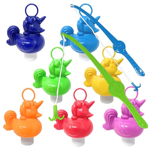 AMLI Einhorn Enten Angeln | 21x bunt Unicorn Entchen mit Öse & Gewicht | Inkl. 2 Angeln | Entenangeln Spiel Wasser groß | Perfekt für Firmenfeiern, Kita, Kindergeburtstag (mit 2 Angeln) von AMLI