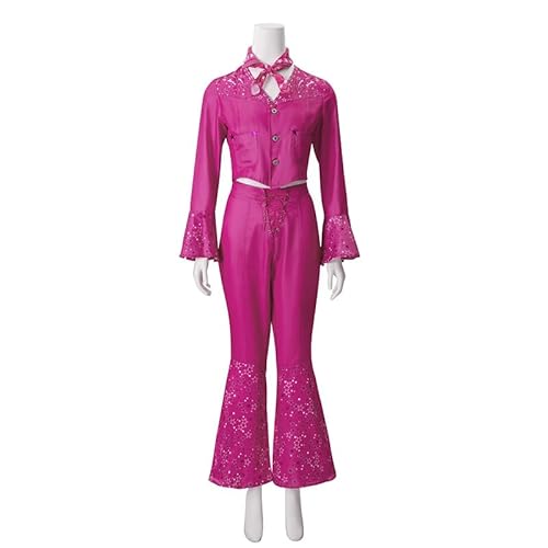 AMMICCO Damen Mädchen Barbie Kostüme 70s 80 Hippie Disco Film Barbie Kostüm Rosa Flare Hose Langarm Cosplay Halloween Karneval (S) von AMMICCO