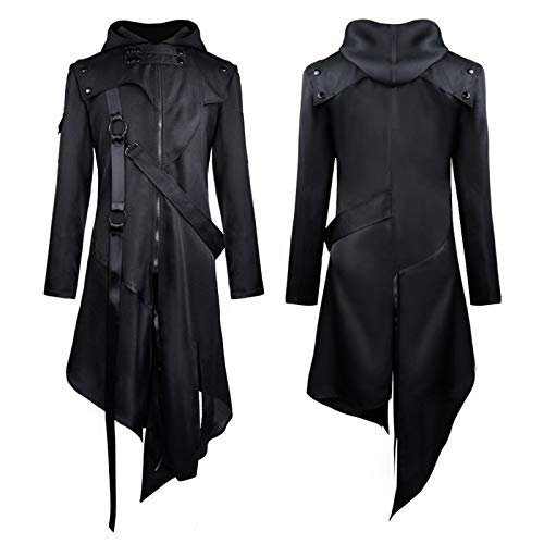 AMMICCO Halloween Kostüm Gothic Herren Verkleidung Vintage Medieval Kostüm Schwarz Erwachsene Ritter Steampunk Mantel lang Cosplay Karneval, Schwarz , XXXL von AMMICCO