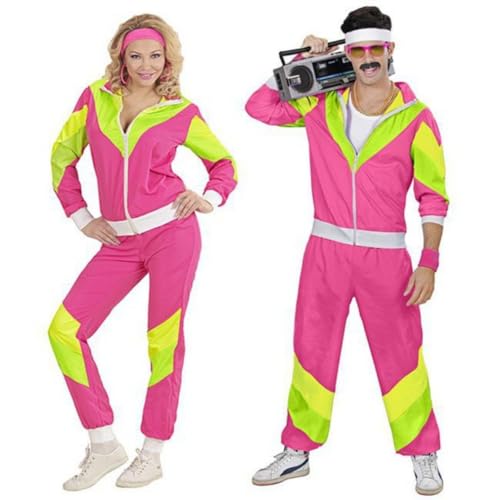 AMMICCO Kostüm 80er 90er Jahre Damen Herren Verkleidung Retro Disco Jacken Hosen Anzug 80er Erwachsene Kleidung Party Karneval Sportswear (Grün, XL) von AMMICCO