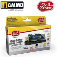 AMMO R-1007 SPURNEUTRAL Amerikanische Eisenbahngesellschaften, Farb-Set 1, Locomotives Vol. 1, 6 Acrylfarben à 15 ml von AMMO