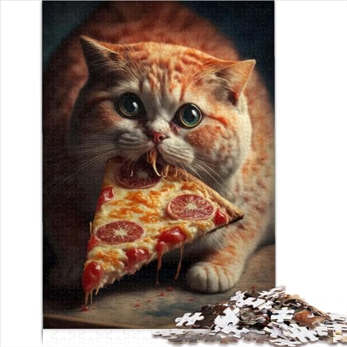 Puzzle | Puzzles Lustige Katze isst Pizza 300 Teile für Erwachsene Puzzlespielzeug Holzpuzzle für Erwachsene Lernspiel Herausforderungsspielzeug 300 Stück (40 x 28 cm) von AMNOOL