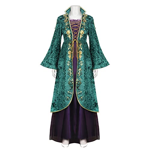 Erwachsene Winifred Sanderson Kostüm Kleid Frauen Mädchen Mittelalter Halloween Cosplay Hexe Zauberin Lang Samt Robe Cape Outfit (Erwachsene, Small) von AMNPOLEN