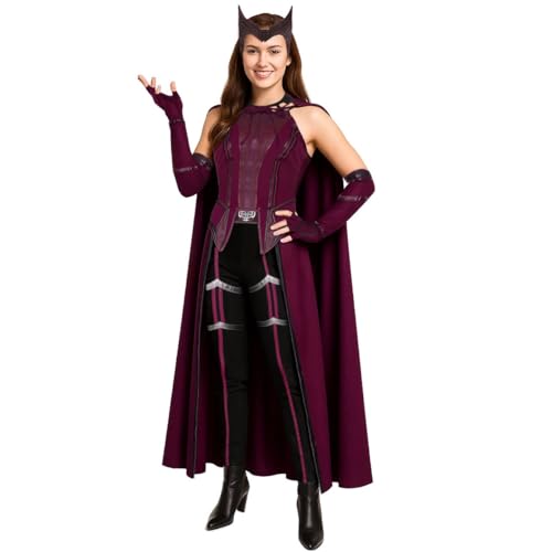 Wanda Maximoff Cosplay-Kostüm für Damen, rotes Umhang, Oberteil, Hose, komplettes Set, Halloween, Party, Kostüm, Outfits (Medium) von AMNPOLEN