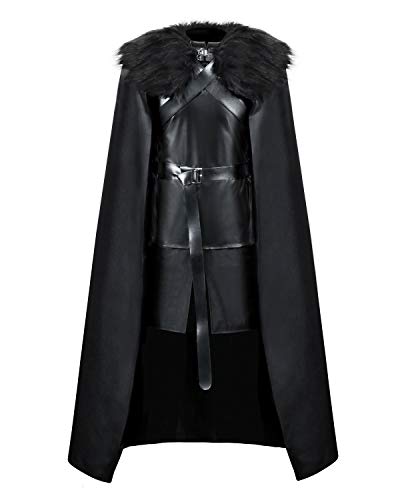 ZhangjiayuanST Cosplay Jon Snow Knights Uhr Kostüm Thrones Halloween Mittelalter Schwarz PU Full Party Cape Outfits, Schwarzes Komplettset, Large von AMNPOLEN