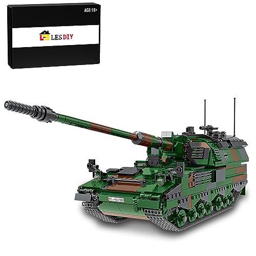 AMOC Technik Militär Panzerhaubitze 2000 Selbstfahrende Kanone Baukasten, 1345 Teile+ Panzer Bausteine, Kompatibel mit Lego Technic von AMOC
