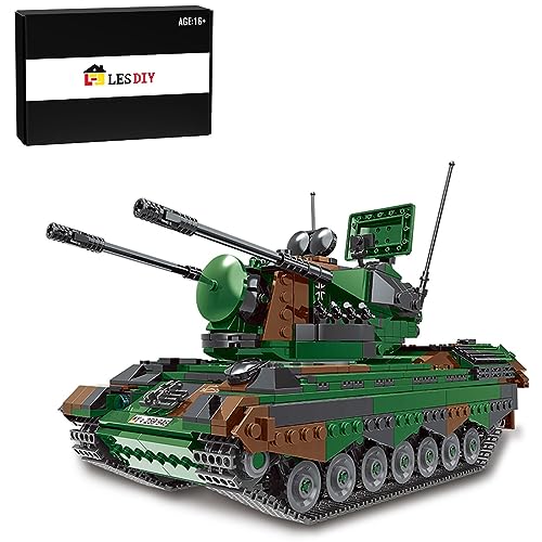 AMOC Technik Militär Selbstfahrend Flugabwehr Artillerie-Panzer Baukasten, 1352 Teile+ Panzer Bausteine, Kompatibel mit Lego Technic von AMOC