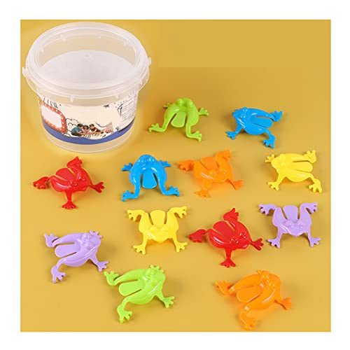 AMONIDA Lustige Springende Frösche, Umweltfreundliches Fingerdrücken, 12 Stück, Mehrere Farben, Frosch-Springen-Spielzeug mit Eimer für Party-Unterhaltung (Transparenter Eimer) von AMONIDA