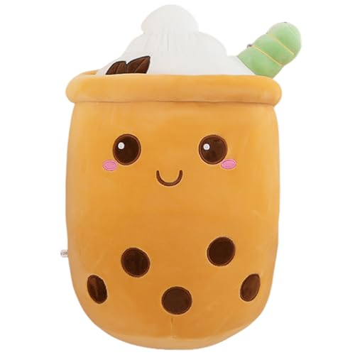 AMOZO Bubble Tea Kuscheltier Plüschkissen, Kawaii Bubble Tea Plüschtier Kissen Niedliche Boba Plüsch Weich Stofftier Spielzeug für Boba Liebhaber (24cm, Brown) von AMOZO