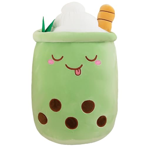 Bubble Tea Kuscheltier Plüschkissen, Kawaii Bubble Tea Plüschtier Kissen Niedliche Boba Plüsch Weich Stofftier Spielzeug für Boba Liebhaber (24cm, Green) von AMOZO