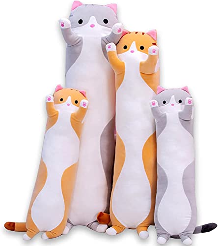 AMOZO Katze Kuscheltier Stofftier Lange Katzen Kissen Plüschtiere Kawaii große süße Cat Plüsch Sofakissen Geschenke für Freunde Kinder Dekoration(Gray,90cm) von AMOZO