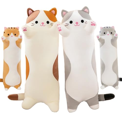 AMOZO Katzen Kuscheltiere süße Lange Katzen Plüschtiere, Niedliche Weiche Katze Stofftiere Plüsch Kissen Spielzeug für Mädchen und Kinder (Grau, 50cm) von AMOZO