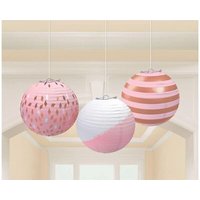 AMSCAN 242682 3 Lanternen Rose Gold Blush rund Papier 24 cm von AMSCAN®