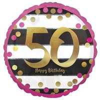 AMSCAN 3716401 Standard "Pink & Gold Milestone 50" Foil Balloon Round Holographic, S55, packed, 43cm von AMSCAN®