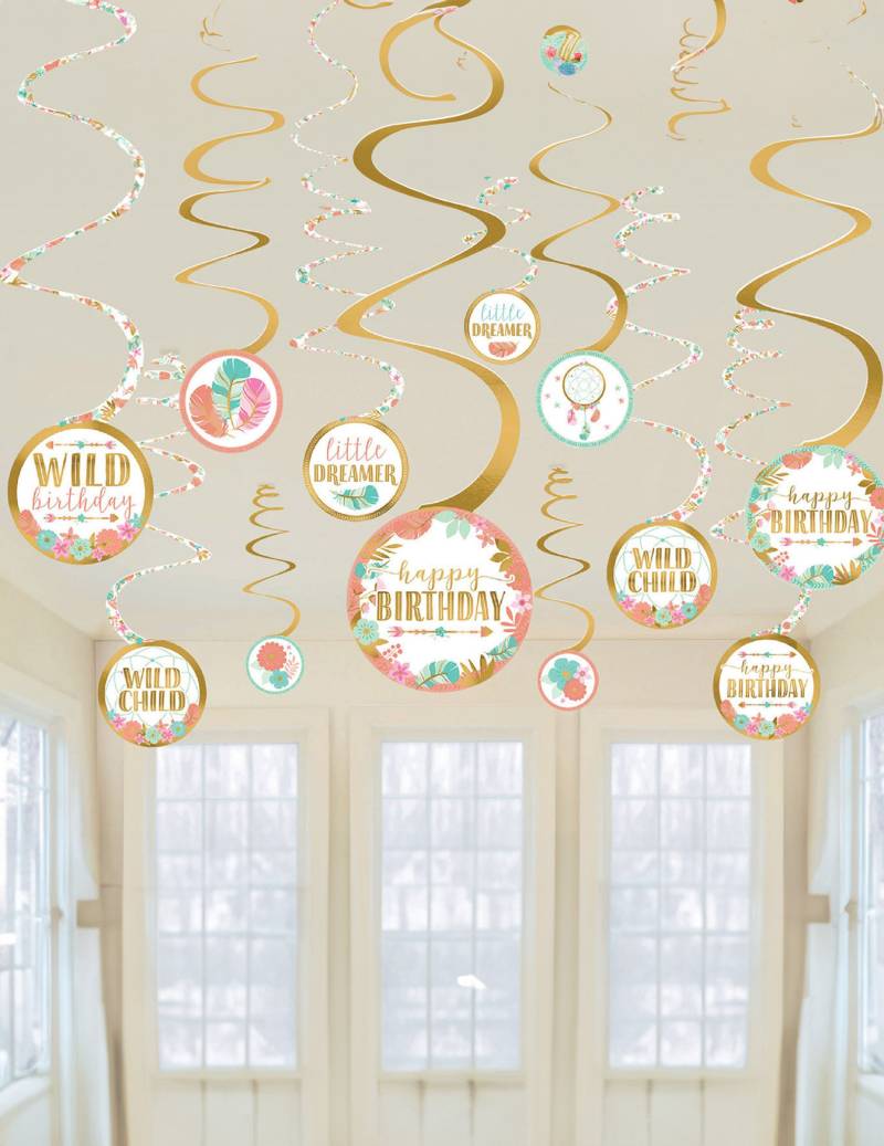 12 Spiral-Hänger Boho Geburtstag Gold + Weiß 12 Spiral-Hänger Boho Geburtstag Gold + Weiß von AMSCAN
