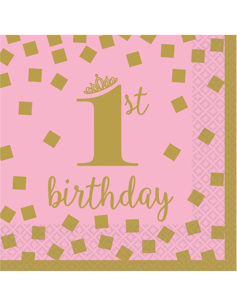 16 Cocktailservietten 1. Geburtstag Rosa Gold 16 Cocktailservietten 1. Geburtstag Rosa Gold von AMSCAN