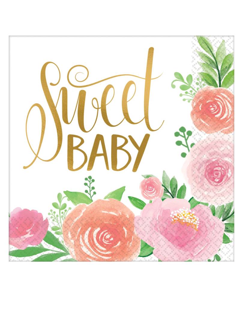 16 Sweet Baby Girl Papierservietten 33 x 33 cm Blumen Gold 16 Sweet Baby Girl Papierservietten 33 x 33 cm Blumen Gold von AMSCAN