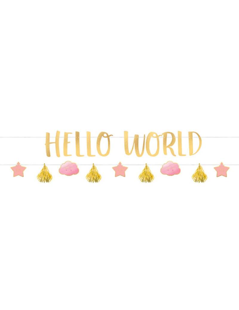 2 Hello World Girlanden Rosa + Gold 1,77m Babyparty Dekoration 2 Hello World Girlanden Rosa + Gold 1,77m Babyparty Dekoration von AMSCAN