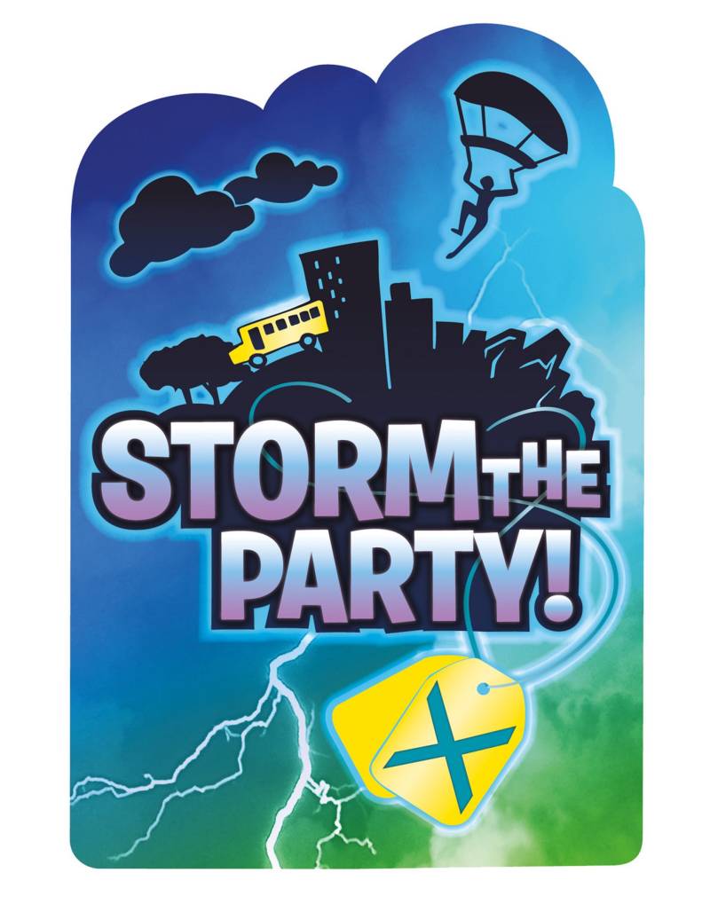 Battle Royale-Einladungskarten mit Stickern Partydeko 8 Stück blau 15 x 10 cm von RIETHMULLER