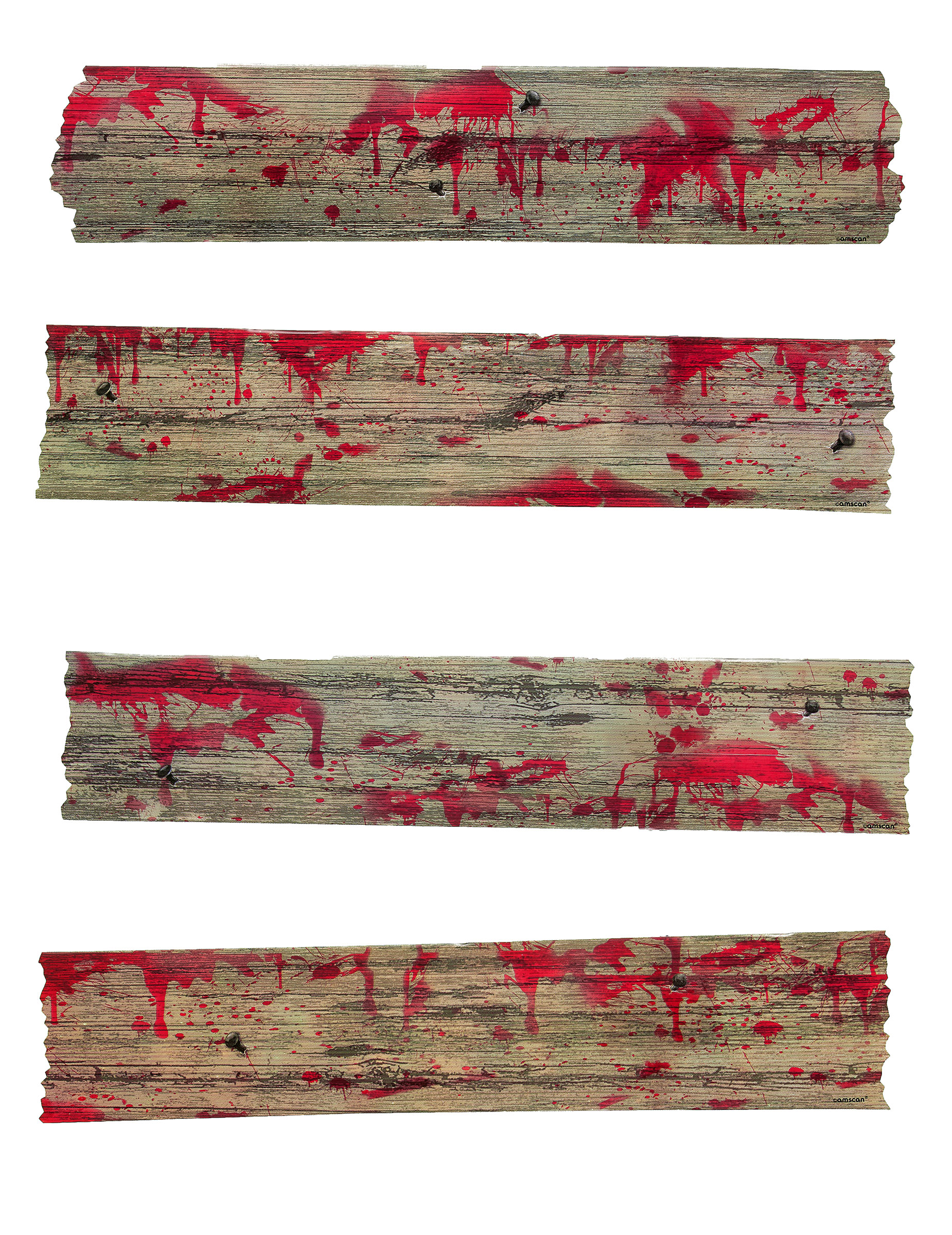 Blutige Holzbretter Halloween-Deko 4-teilig braun-rot 70x12cm Blutige Holzbretter Halloween-Deko 4-teilig braun-rot 70x12cm von AMSCAN
