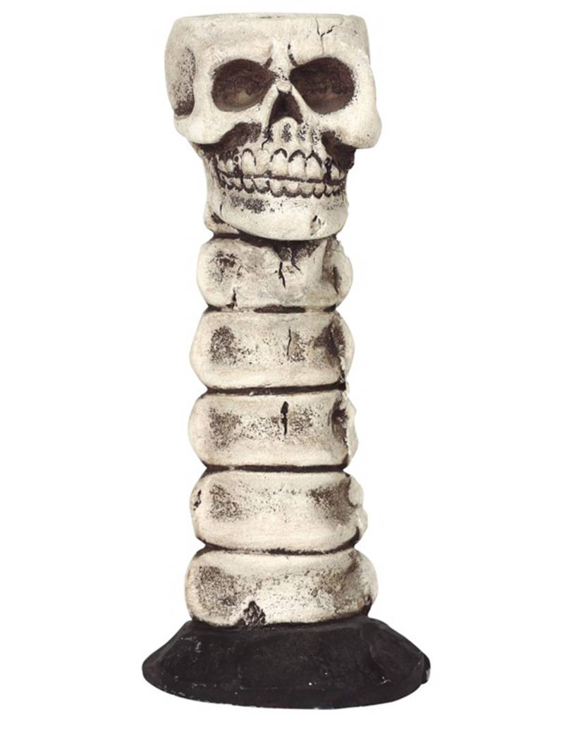 Totenschädel-Kerzenhalter Halloween-Deko grau-schwarz 17 cm von FIESTAS GUIRCA, S.L.