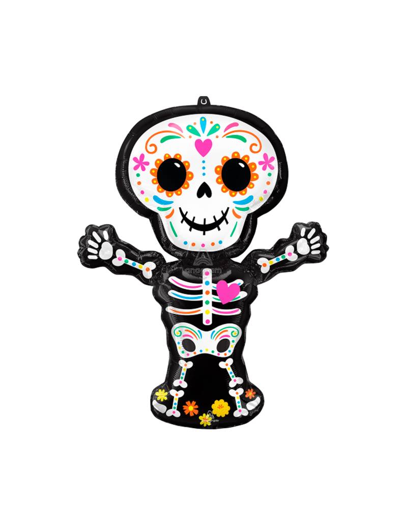 Dia de los muertos AirLoonz Skelett-Folienballon 132cm bunt von AMSCAN
