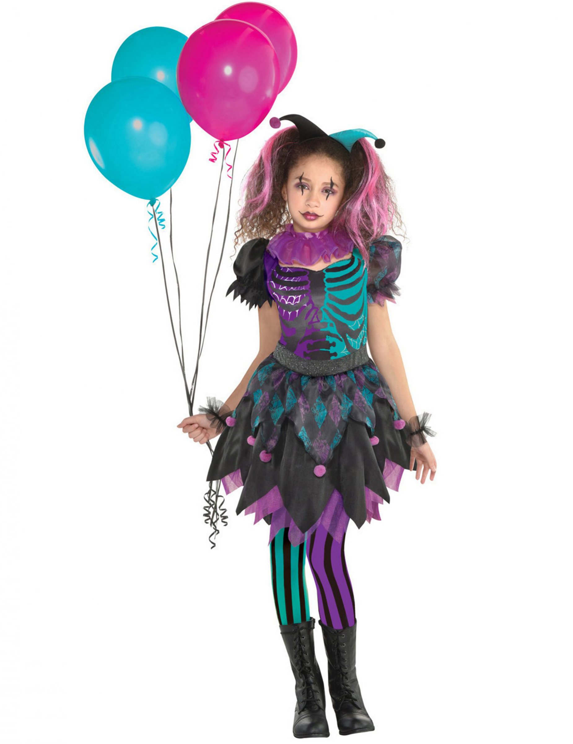 Extravagantes Harlekin-Kostüm für Mädchen Halloween-Kinderkostüm lila-schwarz-blau von AMSCAN