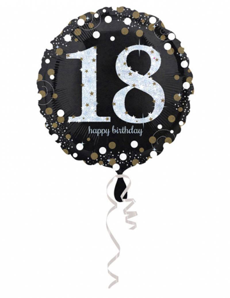 Folienballon Happy Birthday 18 Jahre schwarz/silbern von AMSCAN