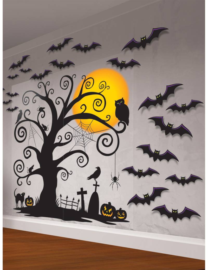 Grusel-Scherenschnitt Wand-Deko Set Halloween-Kinderparty schwarz-orange 85x165cm von RIETHMULLER