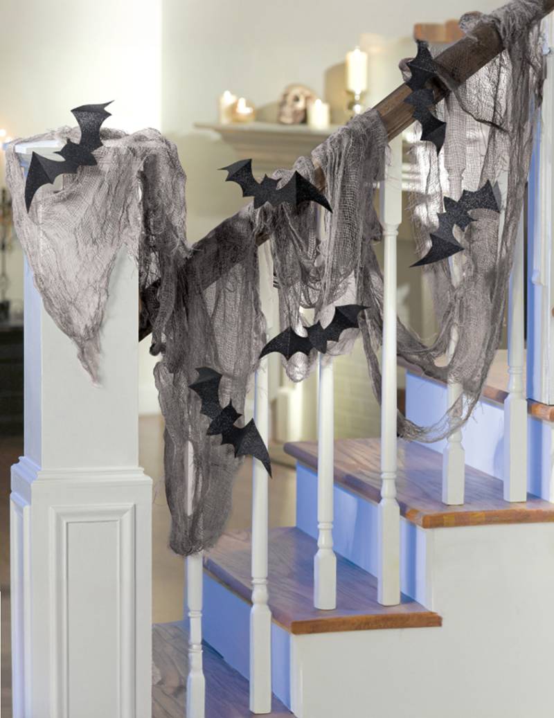Gruseliges Leichentuch Drapiertuch mit Fledermäusen Halloween Party-Deko grau-schwarz 61x457cm von RIETHMULLER