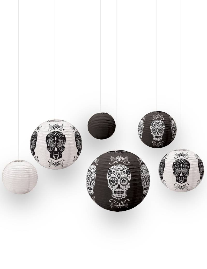 Halloween-Deko Lampions Dia de los Muertos schwarz-weiss 6 Stück von AMSCAN