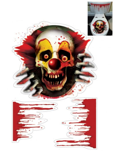 Horror-Clown Toiletten-Sticker Set Halloween-Party Deko 3-teilig bunt von AMSCAN